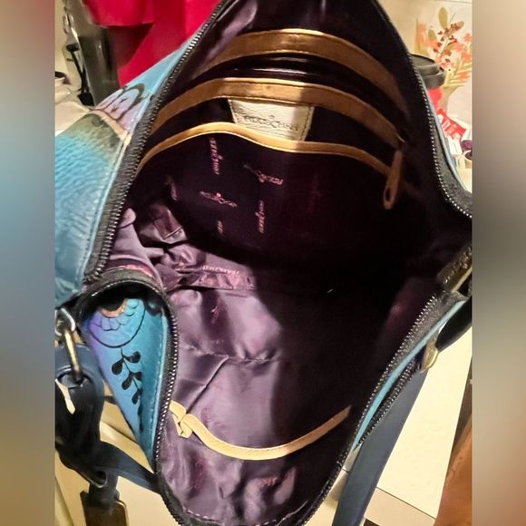 COPY - Anuschka Blue Tone Paisley Double Front Zip Hand Painted Leather Handbag - Picture 5 of 6